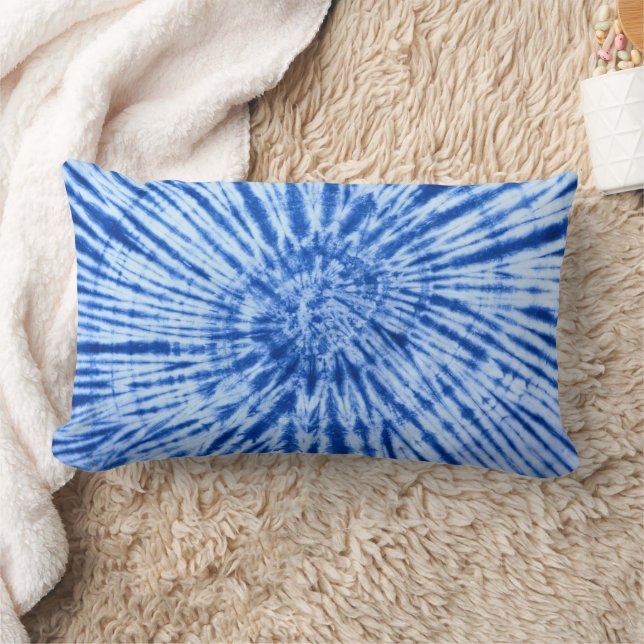 Tie Dye Swirl Blue Print Lumbar Pillow (Blanket)