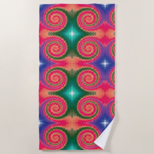 Tie dye swirl funky retro groovy colorful pattern beach towel