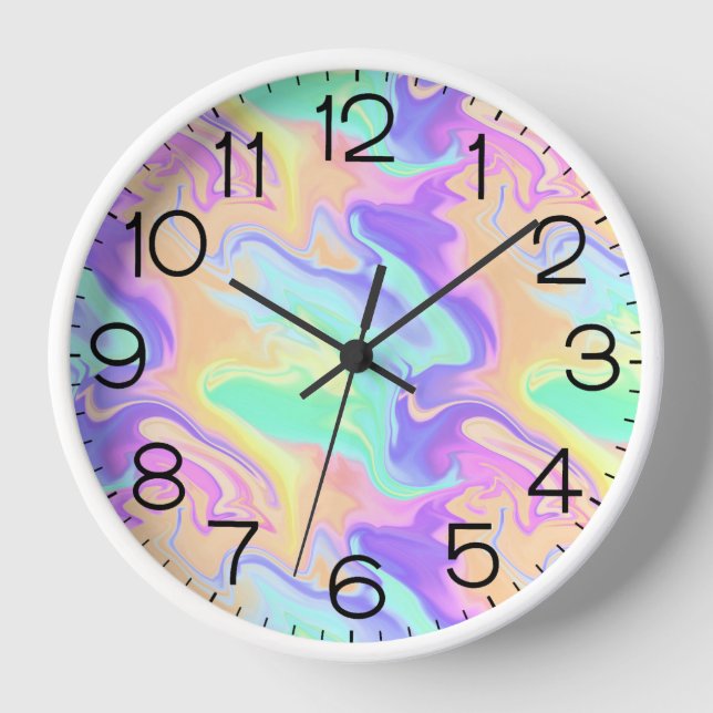Tie Dye Swirl Marble Retro Groovy Clock (Front)