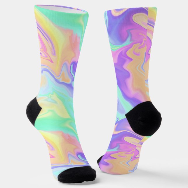 Tie Dye Swirl Marble Retro Groovy Socks (Angled)