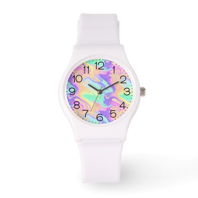 Tie Dye Swirl Marble Retro Groovy Watch (Front)