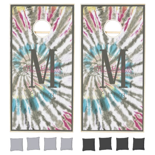 Tie Dye Swirl Monogram cornhole set (Set)