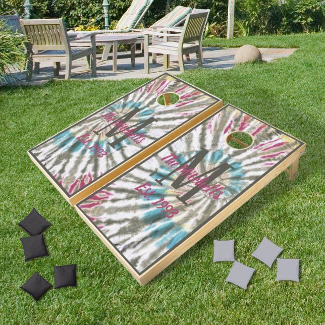 Tie Dye Swirl Monogram cornhole set (Creator Uploaded)