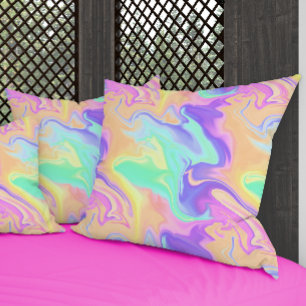 Tie Dye Swirl Pastel Groovy Throw Pillow