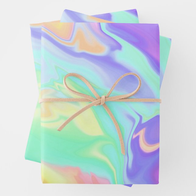 Tie Dye Swirl Pastel Groovy Wrapping Paper Sheets (In situ)