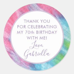 Tie Dye Thank You Birthday Party Favor Classic Round Sticker
