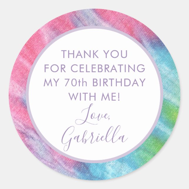 Tie Dye Thank You Birthday Party Favor Classic Round Sticker (Front)