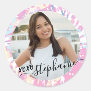 Tie Dye Thank You Party Favor Photo Classic Round Sticker