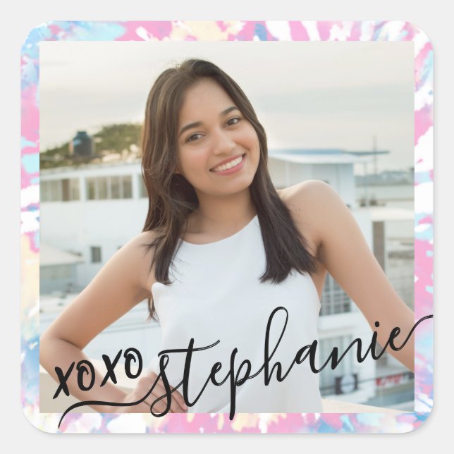 Tie Dye Thank You Party Favor Photo Square Sticker (Front)
