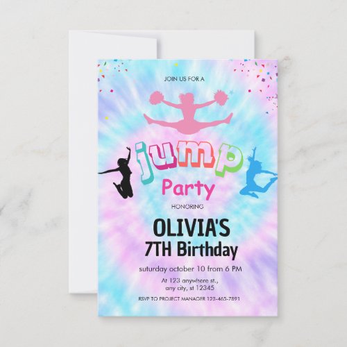 Tie Dye Trampoline Park Birthday invitation