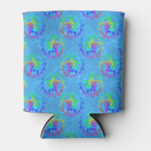 Tie Dye Tribal Turtle Moari Sun Light Blue Can Cooler