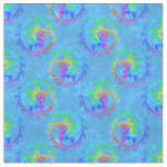 Tie Dye Tribal Turtle Moari Sun Light Blue Fabric