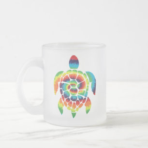 Tie Dye Turtle Frosted Glass Coffee Mug