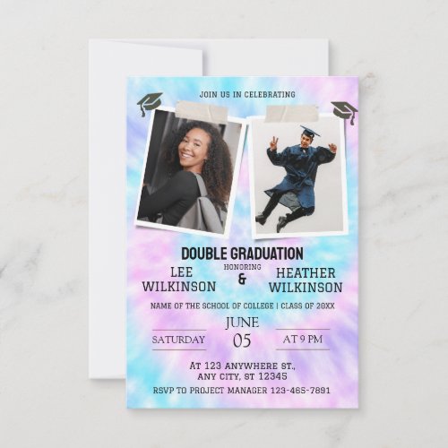 Tie Dye Twins Graduation invitations