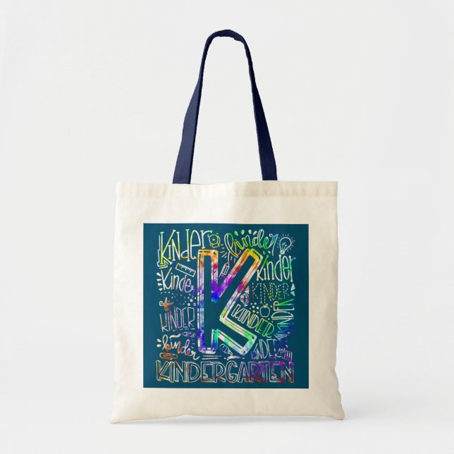 Tie Dye Typography Kindergarten Teacher Kids Back Tote Bag (Front)