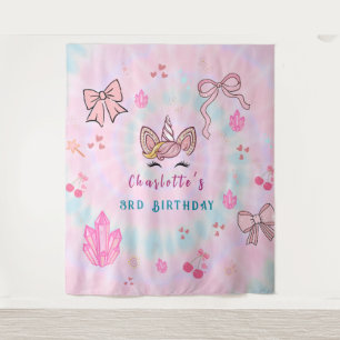 Tie Dye Unicorn Coquette Bow Birthday Backdrop