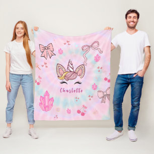  Tie Dye Unicorn Coquette Bow  Fleece Blanket