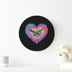 Tie Dye Valentines Colorful Hearts Day Large Clock