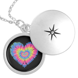 Tie Dye Valentines Colorful Hearts Day Locket Necklace