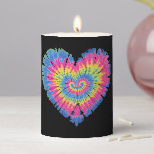 Tie Dye Valentines Colorful Hearts Day Pillar Candle