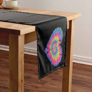 Tie Dye Valentines Colorful Hearts Day  Short Table Runner