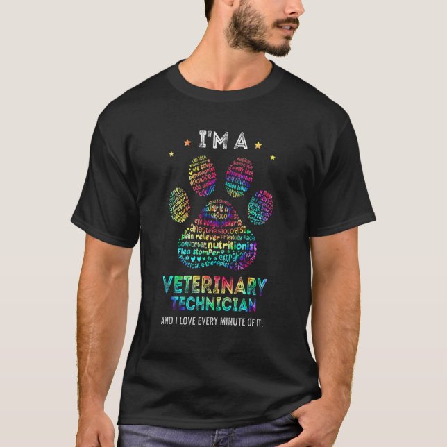 Tie Dye Veterinary Technician Paw Print  Vet Costu T-Shirt (Front)