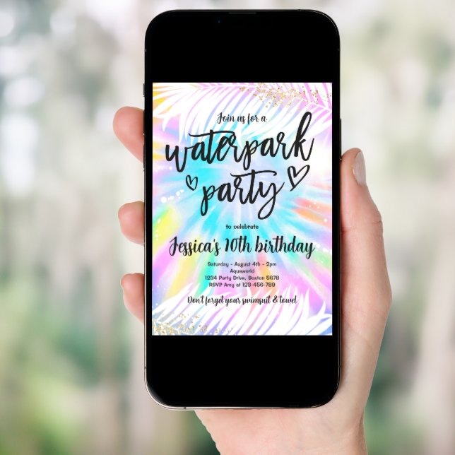 Tie Dye Water Park Pool Party Birthday Invitation (Front Digital)