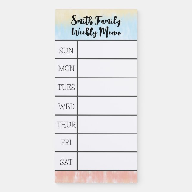 Tie Dye Weekly Meal Planning Magnetic Notepad (Front)