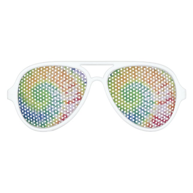 tie dye white aviator sunglasses rainbow spiral (Front)