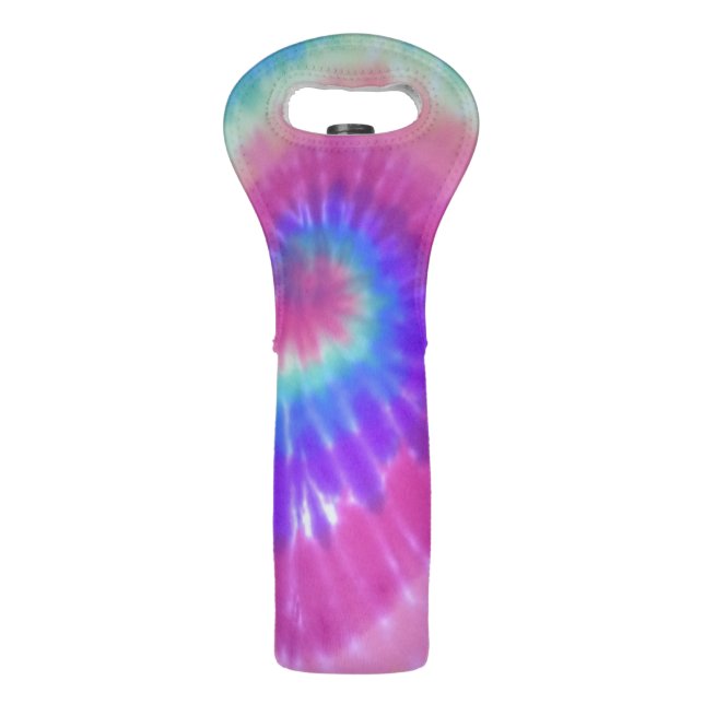 tie dye wine / bottle tote rainbow spiral wine bag (Front)