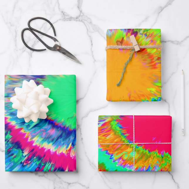Tie Dye Wrapping Paper Flat Sheet Set of 3 (Front)