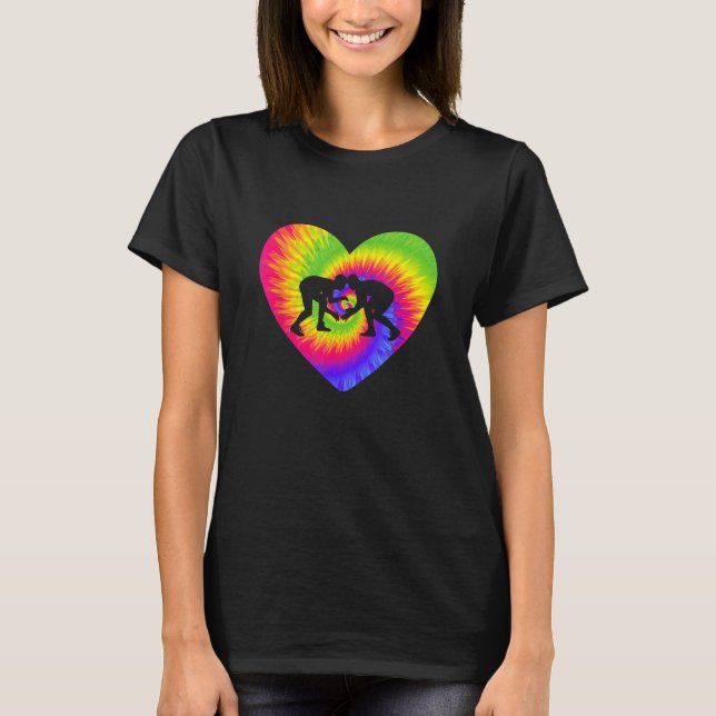 Tie Dye Wrestling Heart Pro Wrestler T-Shirt (Front)