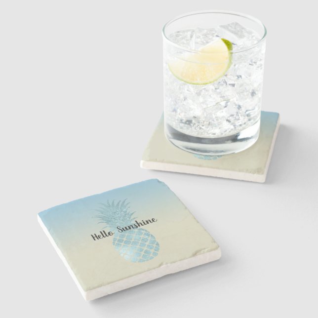 Tie Dye Yellow Aqua Pineapple Stone Coaster (Side)