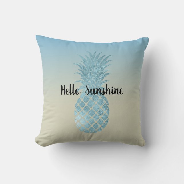 Tie Dye Yellow Aqua Pineapple Throw Pillow (Front)