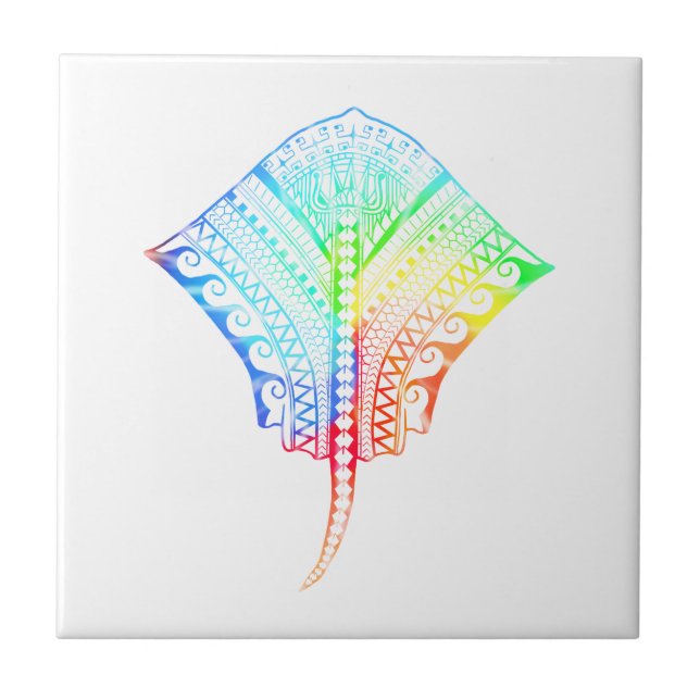 Tie Dyed Colors Tribal Stingray Ceramic Tile (Front)