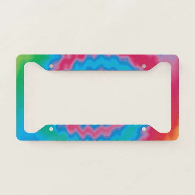 Tie dyed groovy funky retro swirl pattern cool license plate frame (Front)