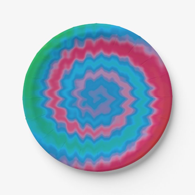 Tie dyed groovy funky retro swirl pattern cool paper plates (Front)