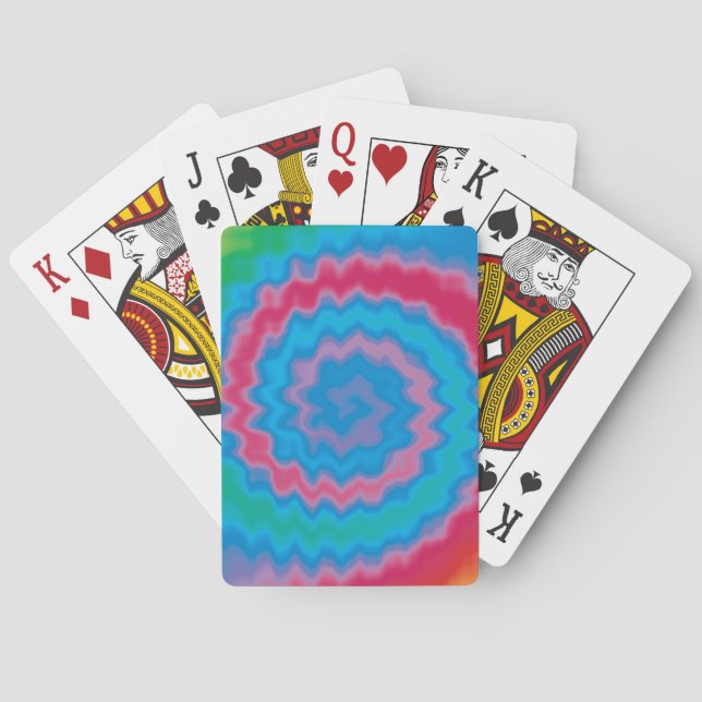 Tie dyed groovy funky retro swirl pattern cool poker cards (Back)
