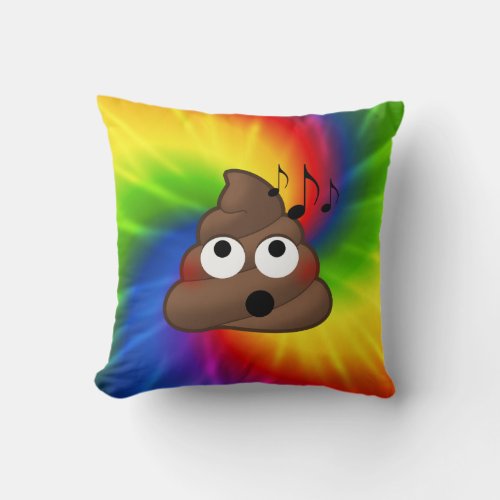 Tie Dyed Music Loving Poop Emoji Throw Pillow