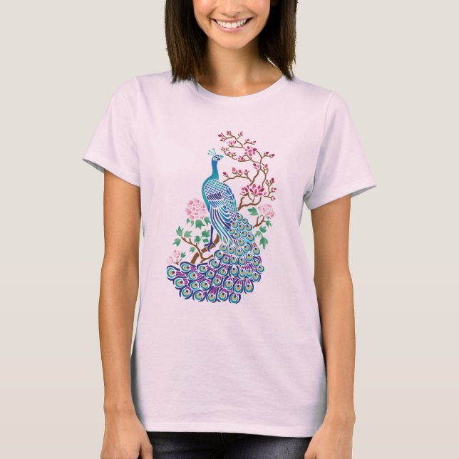 Tie-Dyed Peacock & Flowers T-Shirt (Front)