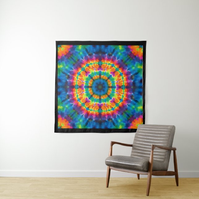 Tie-dyed, vibrant colored, tapestry (In Situ)