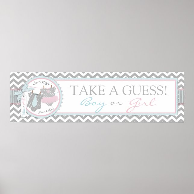 Tie or Tutu & Chevron Gender Reveal Party Banner 2 Poster (Front)