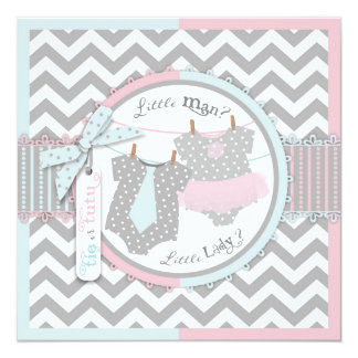 Tie or Tutu & Chevron Print Gender Reveal Party Card