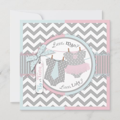 Tie or Tutu  Chevron Print Gender Reveal Party Invitation