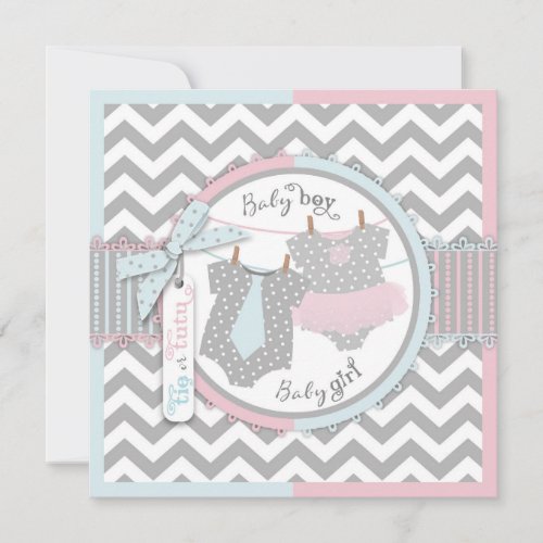 Tie or Tutu &amp; Chevron Print Gender Reveal Party Personalized Invite