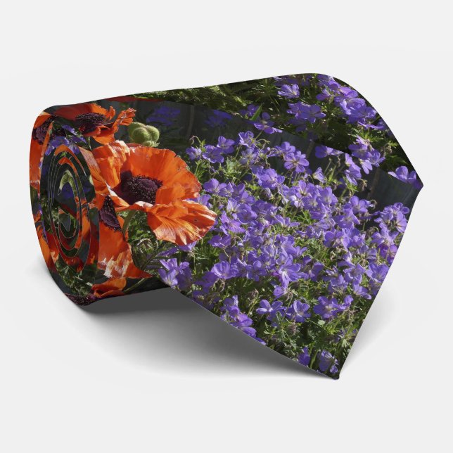 Tie, Orange and Purple Flowers, Ladies, Women's Neck Tie (Rolled)