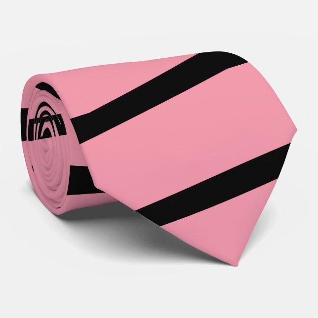 Tie, Pink and Black Stripe Neck Tie (Rolled)