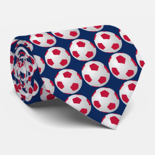 Tie, Soccer Ball, Red, White, and Blue Sports Tie
