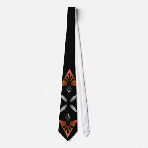 Tie Spearhead Design Orange Silver Grey Neck Tie