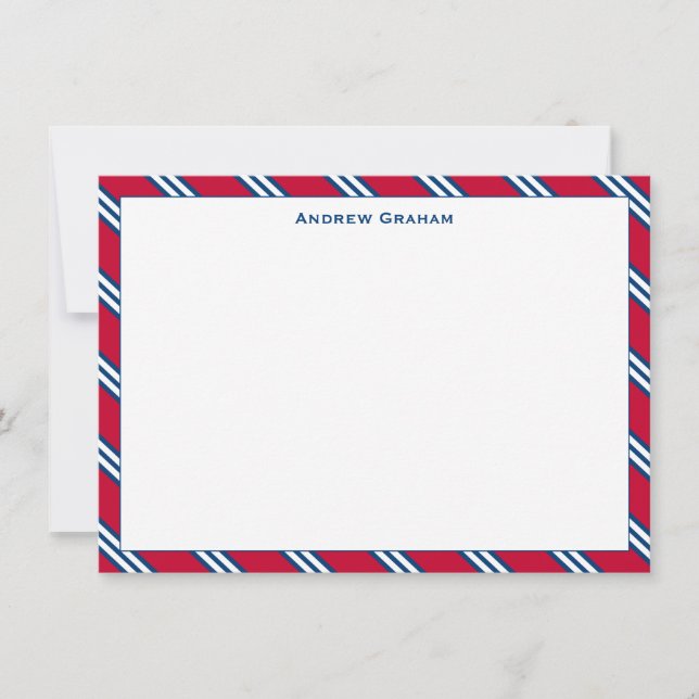 Tie Stripe Red and Navy Note Card (Front)
